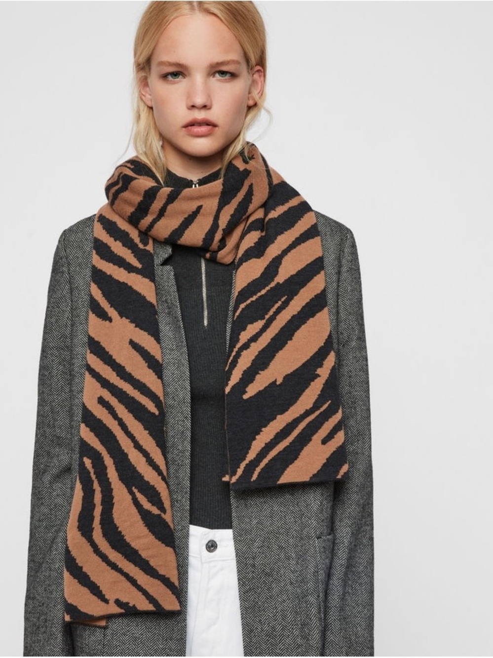 AllSaints Merino Wool Zebra Jacquard Scarf